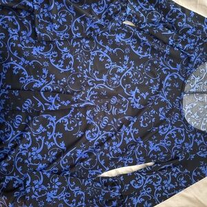 Seven7 Midnight Black and Royal Blue Patterned Top